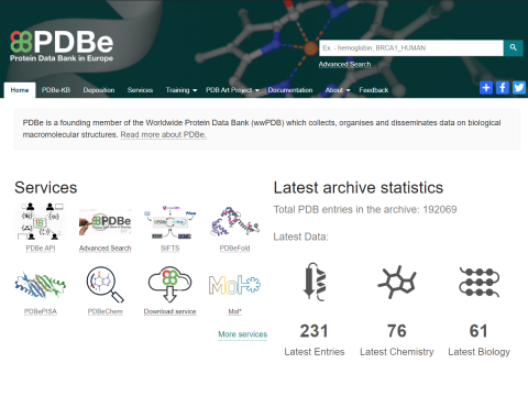 PDB homepage showing updated header and website content