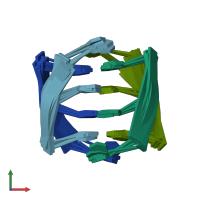 PDB entry 105d coloured by chain, ensemble of 8 models, front view.