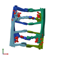 PDB entry 106d coloured by chain, ensemble of 8 models, front view.