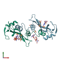 PDB entry 11bg coloured by chain, front view.