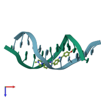 PDB entry 129d coloured by chain, top view.