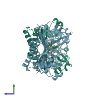 PDB entry 12as coloured by chain, side view.