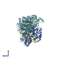 PDB entry 13pk coloured by chain, side view.