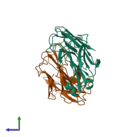 PDB entry 15c8 coloured by chain, side view.