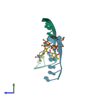 PDB entry 173d coloured by chain, side view.