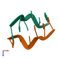 PDB entry 180d coloured by chain, top view.