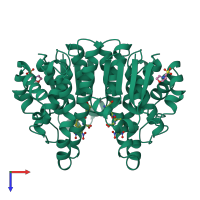 Homo dimeric assembly 1 of PDB entry 18gs coloured by chemically distinct molecules, top view.