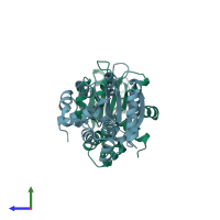 PDB entry 1a04 coloured by chain, side view.