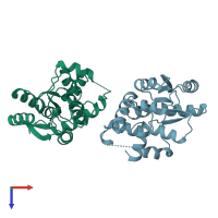 PDB entry 1a04 coloured by chain, top view.