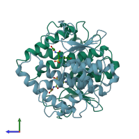 PDB entry 1a0f coloured by chain, side view.