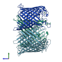 PDB entry 1a0s coloured by chain, side view.