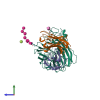 PDB entry 1a14 coloured by chain, side view.