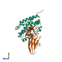 PDB entry 1a22 coloured by chain, side view.