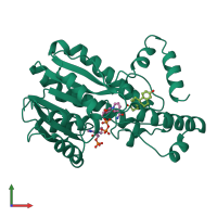 PDB entry 1a27 coloured by chain, front view.