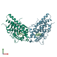 PDB entry 1a28 coloured by chain, front view.