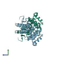 PDB entry 1a2l coloured by chain, side view.