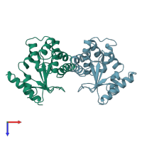 PDB entry 1a2l coloured by chain, top view.