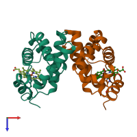 PDB entry 1a4f coloured by chain, top view.