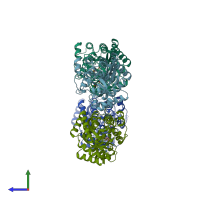 PDB entry 1a4m coloured by chain, side view.