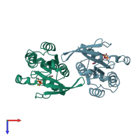 PDB entry 1a4r coloured by chain, top view.