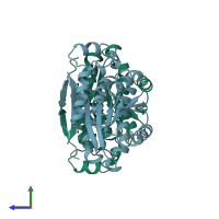PDB entry 1a4u coloured by chain, side view.