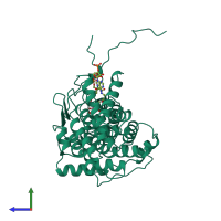 PDB entry 1a59 coloured by chain, side view.