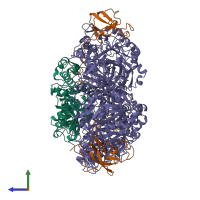 Hetero nonameric assembly 1 of PDB entry 1a5k coloured by chemically distinct molecules, side view.