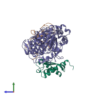 PDB entry 1a5k coloured by chain, side view.