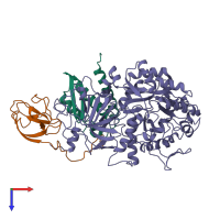 PDB entry 1a5k coloured by chain, top view.