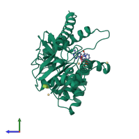 PDB entry 1a5z coloured by chain, side view.