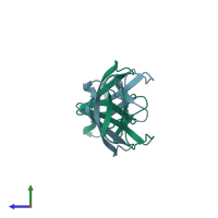 PDB entry 1a64 coloured by chain, side view.