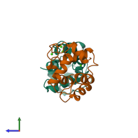 PDB entry 1a75 coloured by chain, side view.