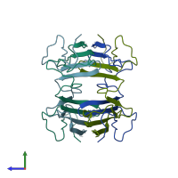 PDB entry 1a7b coloured by chain, side view.