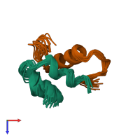 PDB entry 1a7f coloured by chain, ensemble of 20 models, top view.