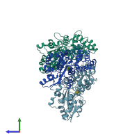 PDB entry 1a7l coloured by chain, side view.