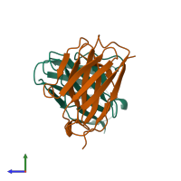PDB entry 1a7o coloured by chain, side view.