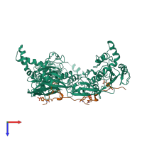 Hetero hexameric assembly 2 of PDB entry 1a81 coloured by chemically distinct molecules, top view.