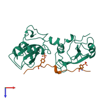 Hetero dimeric assembly 4 of PDB entry 1a81 coloured by chemically distinct molecules, top view.