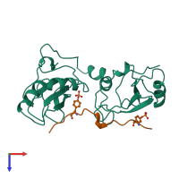 Hetero dimeric assembly 5 of PDB entry 1a81 coloured by chemically distinct molecules, top view.