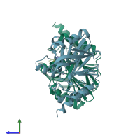 PDB entry 1a8t coloured by chain, side view.