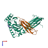 Hetero trimeric assembly 1 of PDB entry 1a9b coloured by chemically distinct molecules, top view.