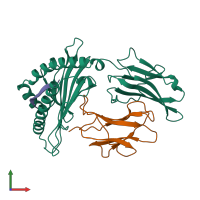 Hetero trimeric assembly 1 of PDB entry 1a9e coloured by chemically distinct molecules, front view.