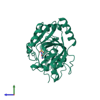 PDB entry 1a9q coloured by chain, side view.