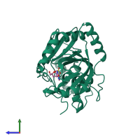 PDB entry 1a9s coloured by chain, side view.