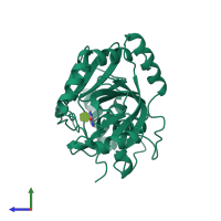 PDB entry 1a9t coloured by chain, side view.