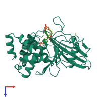 PDB entry 1aax coloured by chain, top view.