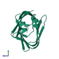 PDB entry 1ab0 coloured by chain, side view.