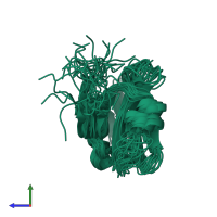 PDB entry 1ab2 coloured by chain, ensemble of 20 models, side view.