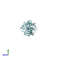 PDB entry 1ab6 coloured by chain, side view.