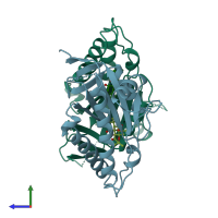 PDB entry 1ab8 coloured by chain, side view.